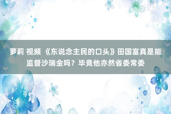 萝莉 视频 《东说念主民的口头》田国富真是能监督沙瑞金吗？毕竟他亦然省委常委