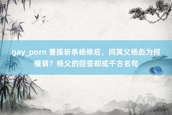 gay_porn 曹操斩杀杨修后，问其父杨彪为何瘦弱？杨父的回答却成千古名句